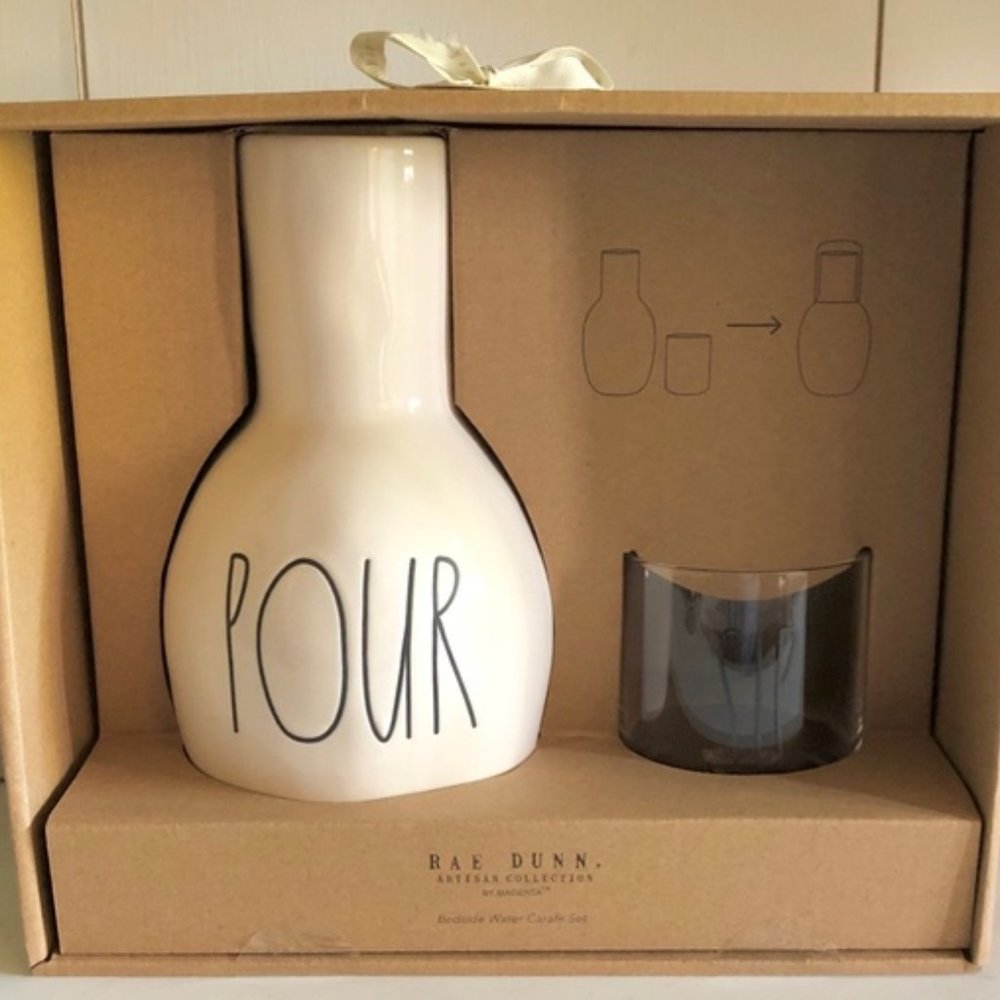 Rae Dunn Pour Sip Bedside Water Carafe Set